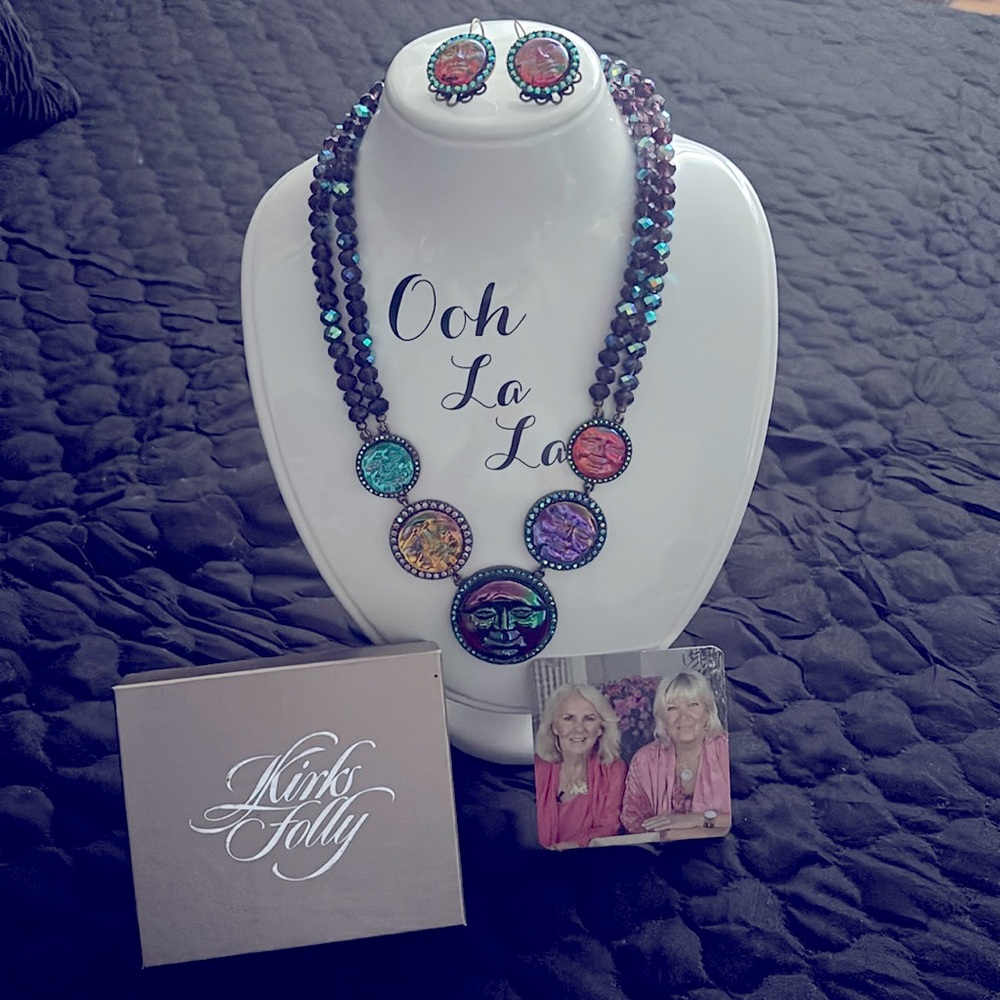 Colorful Moon 5 stone necklace and earrings set